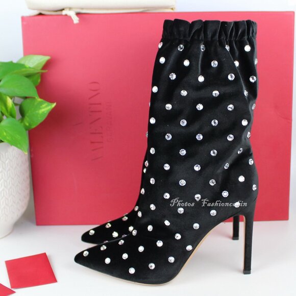 NEW Valentino Garavani Jeweled Crystal Ankle Boots – Glamorous Statement Heels - Picture 1 of 16